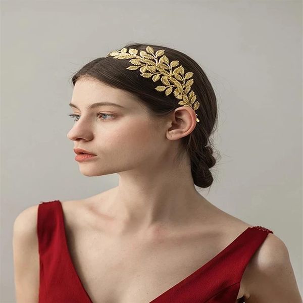 2021 Déesse grecque cheveux vigne diadème mariée couronne d'olive bandeau baroque feuille d'or branche casque fée bijoux de mariage accessoire274A