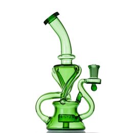 2021 Green Hookah Glass Bong Dabber Rig Recycler Pipes Water Bongs Smoke Pipe 14.4mm Junta hembra con tazón regular Almacén de EE. UU.