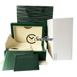 2021 Boîtes de montres originales en bois vert avec ensemble de certificats internationaux manuels Accessoires de montres Super Edition 116610 126610 S229E