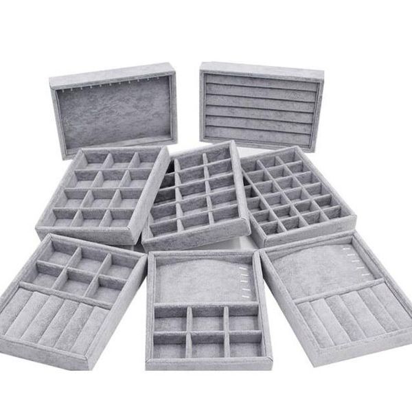 2021 caja de joyería hecha a mano DIY cajón organizador de almacenamiento gris terciopelo suave joyería pendiente collar colgante pulsera bandeja 9 opciones