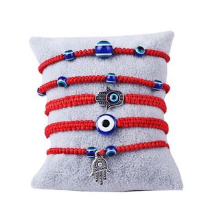 2021 Bracelet tissé à la main Bracelet chanceux Kabbale Corde rouge Fil Hamsa Bracelets Bleu Turc Mauvais Oeil Charme Bijoux Fatima Amitié