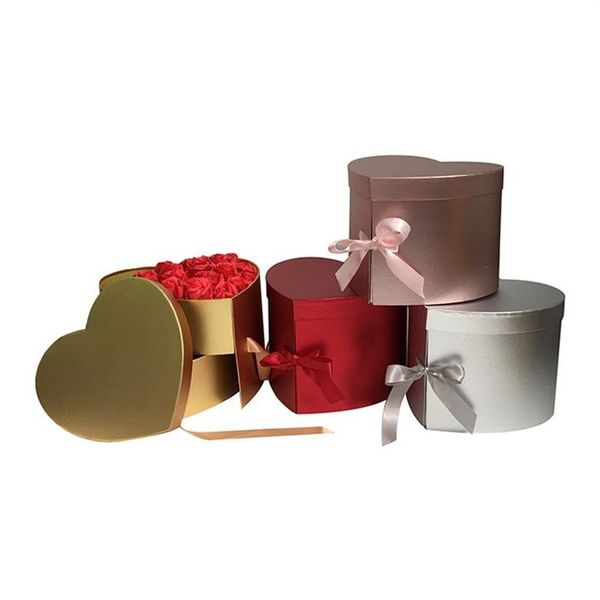 2021 Coeur en forme de double couche Rotation Fleur Boîte-cadeau de chocolat DIY Décor de fête de mariage Saint-Valentin Fleur Emballage Cas 706 V2296a