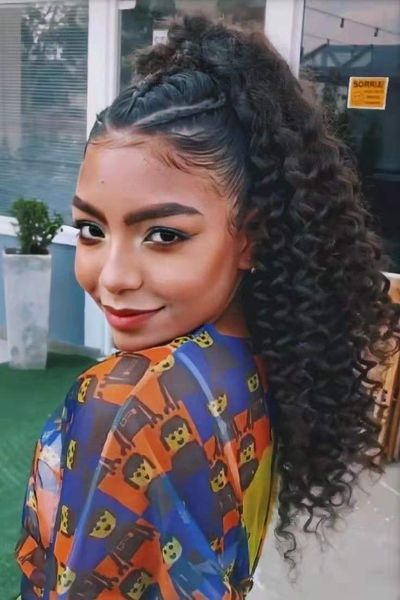 2021 cabello alto y rizado ponyail peinado trenzado extensión de cola de caballo clip con cordón en 100 cola de caballo humana updo postizo 140g colores marrón negro completo