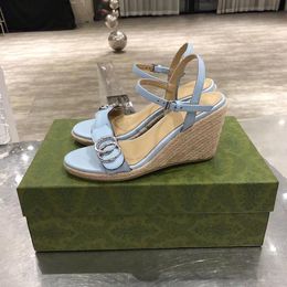 2021 sandalias de tacón alto zapatos de pescador con cordones tejidos de lino ligero de suela gruesa para mujer diseñador de moda de lujo zapatos de lona cómodos antideslizantes grandes 39, 41, 42