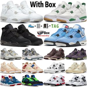 Con Box factory_footwear Jumpman 4 Zapatillas de baloncesto para hombre Mujer 4s Pine Green University Blue Black Cat White Oreo Red Cement Sail Bred Zapatillas de deporte para hombre Zapatillas deportivas