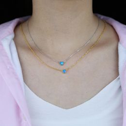 2021 haute qualité 5mm bleu opale coeur Gem pendentif collier pour femmes fille mode élégant amant petite amie cadeau beau collier