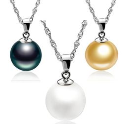 2021 haute qualité 925 en argent Sterling 12mm perle pendentif collier tour de cou avec chaîne mode bijoux en argent pas cher en gros