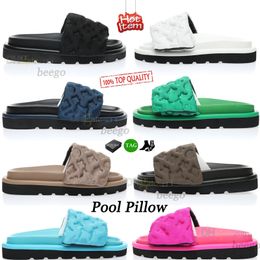 Met doosontwerpermerk Women Man Slippers Pool Pillow Flat Comfort Mule Women Designer Slippers Fashion Slide Dia's Maat 35-45