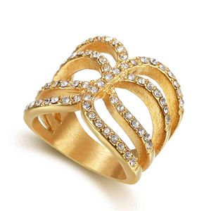 Anillo de mariposa grande de alta calidad para mujer, anillos de cóctel de diseño de acero inoxidable de Color dorado para mujer, joyería de fiesta de Hip Hop 2021
