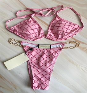 Maillot de bain avec chaîne en métal, ensemble Bikini pour femmes, haute qualité, Bandage à points, Sexy, ceinture à coussin, étiquette 5779740, 2021