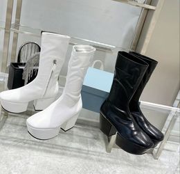 2021 Hoge kwaliteit winter lange laarzen! Mode show unieke hoef hak 4.5 cm lederen ontwerper schoenen bal straat martin boot luxe rits schoenmaat 35-40