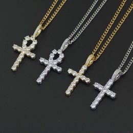 2021 colliers de pendentif croisés de hip hop pour hommes femmes religion christianisme collier de luxe bijoux bijoux plaqué or cuivre zircons cuban chaîne