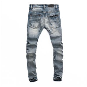 2021 Hip-Hop High Street Jeans de marque de mode rétro déchiré pli couture designer moto équitation pantalon slim taille 28 ~ 40 # 707