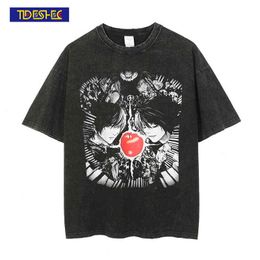 Ropa informal estilo Hip Hop 2021, camiseta con estampado de Anime, camiseta Retro con estampado de dibujos animados para hombres, camiseta Vintage desgastada hecha a mano de Harajuku, camiseta de verano S G1229