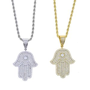 Colgante de mano de Hamsa turca de Hip Hop para hombre y mujer, collar de ojo malvado de la suerte, amuleto de enlace de 24 