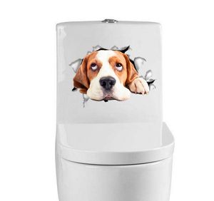 2021 Hole View Vivid Cats Dog 3D Wall Sticker Salle de bains Toilettes Salon Cuisine Décoration Animal Vinyle Stickers Art Autocollant Affiche