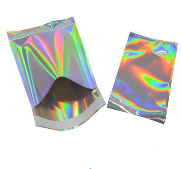 Bolsas holográficas de Mylar de Color arcoíris, sello espacial, resellables, seguras para alimentos, personalizadas, se acepta envío gratis, 2021