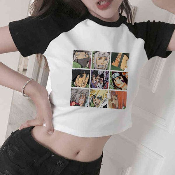 2021 Hot Anime Akatsuki Kakashi T Shirt Mujer Kawaii Tops de verano Camisetas gráficas Harajuku Camiseta Mujer Casual Tees Cool Camiseta G220228