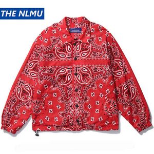 2021 Hot Bandana Paisley Motif Imprimer Coupe-Vent Veste Manteaux Streetwear Hip Hop Hommes Casual Harajuku Vestes Tops ROUGE WY808 T220816