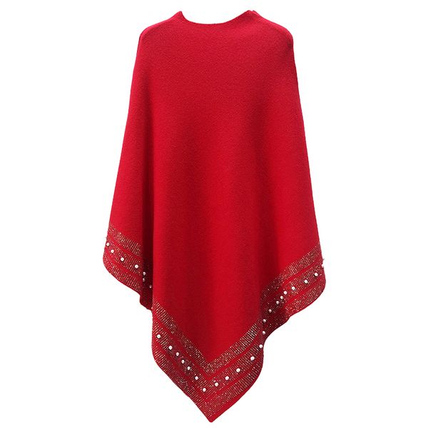 2021 Hot à la mode diamant bord Slash Pullover Crochet Châle noir tricot porter des femmes capes de pull et ponchos mujer manteau