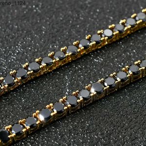 2021 Hot Luxe Hip Hop Bling Ice Out 4 mm Enkele Rij Zwarte Zirkoon Diamant Steentjes Tennis Ketting Goud Zilver Chokers