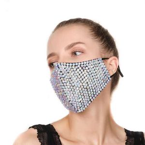 2021 Máscara facial de diseñador negro con diamantes de imitación, filtro PM2.5, a prueba de polvo, diamantes de imitación completos, máscaras de moda con diamantes de colores