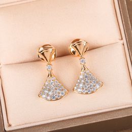 2021 Hot Koop Luxe Kwaliteit Drop Earring Fan Vorm met Diamond Voor Vrouwen Bruiloft Sieraden Gift Gratis Verzending PS3662