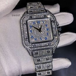 Montre carrée pour hommes, mélange de couleurs rose et bleu, mode Hip Hop, Quartz, diamant, glacé, rappeur, offre spéciale, 2021