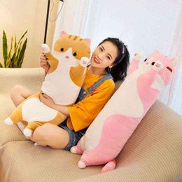 2021 Hot Soft / Cute / Plush / Long cat / Cotton doll Lunch Siesta Office Car Sleeping Pillow Cojín Regalos de vacaciones para niñas niños Y211119