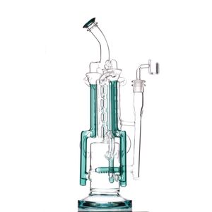 2021 Huge Hookah Bong Recycler 14.5 Inch tall color Teal Glass bongs Dab Rig Water Pipe 14mm Joint