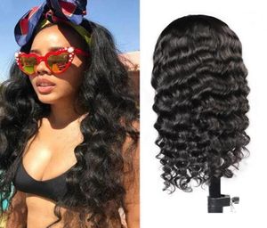 2021 pelucas de cabello humano con banda para la cabeza de diadema Wigs de banda para la cabeza de agua recta Color natural Máquina de rizado profunda hecha Pelucas sin encaje HE8025096
