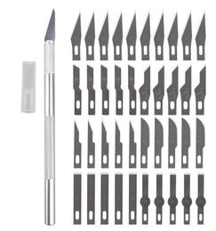 2021 HW366 Antislip Metalen Scalpel Mes Gereedschap Kit Cutter Graveren Ambachtelijke Messen 40 Stuks Messen Mobiele Telefoon Pcb Diy reparatie Hand To3081032