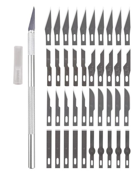 2021 HW366 Couteau de scalpel en métal antidérapant Kit d'outils Cutter Gravure Couteaux artisanaux 40pcs Lames Téléphone portable PCB DIY Réparation Main To3654938