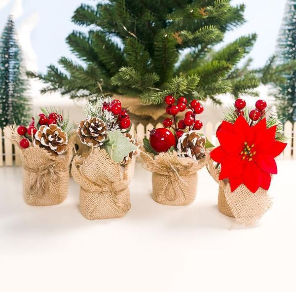 Decoraciones de porristas, simulación de conos navideños, agujas de pino, adornos en maceta, mesa creativa de Navidad, HW415, 2021