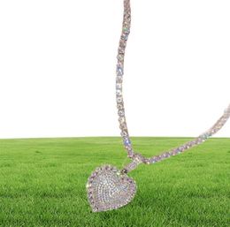 2021 Iced Out Bling Women Jewelry Micro Pave 5A CZ CUBIC Zirconia Big Heart Pendant Tennis Chain Sparking Collier214S6117892