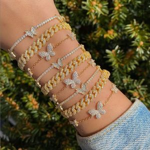 2021 Iced Out CZ Tennis Ketting Vlinder Armband Luxe Animal Charm Gold Silver Color Armband Dames Hiphop Bling Mode-sieraden Groothandel