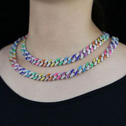 2021 Iced Out Rainbow ENAMEL FEMMES HIP HOP HOP HOP BIELLY PAVE 5A CUBIC ZIRCONIA 11 mm Chaîne Coubaine Collier Bijoux Drop Shi3478