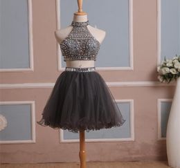 2021 en stock Vestido de bienvenida real Dos piezas Vestido de graduación de tul gris con diamantes de imitación de hilo décimo Cóctel de graduación Gow4726932