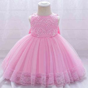 2021 baby kind roze jurk 1ste verjaardag jurk voor baby meisje kleding terug grote boog prinses doop jurken feestjurk bloem G1129
