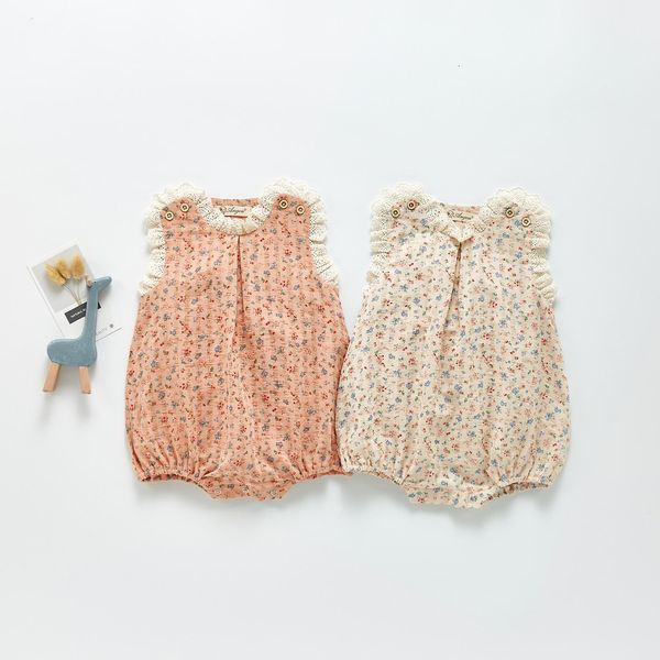 2021 INS bébé enfants escalade barboteuse volant sans manches pleine fleur impression col rond barboteuses 100% coton été fille vêtements pour bébés 0-2T