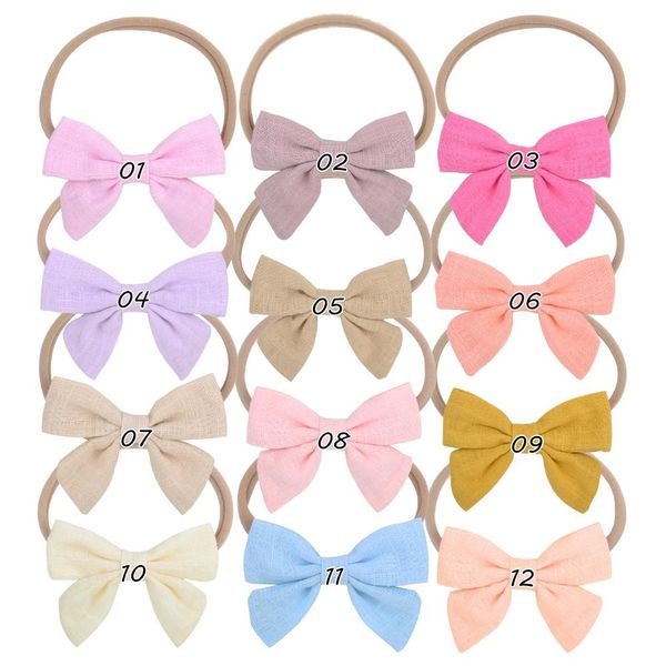 2021 INS Nouveau mignon 12 couleurs en nylon cheveux arc doux bandeaux bébé filles enfant en bas âge enfants bandeau élastique ruban uni arcs de cheveux accessoires de cheveux