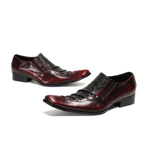 2021 zapatos italianos hombres cuero vino rojo colores boda tacones altos Oxford piel de serpiente punta estrecha Borgoña vestido mocasines remaches