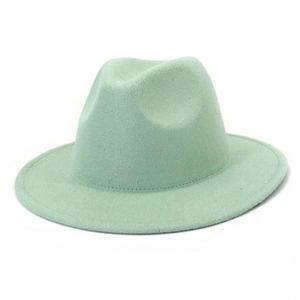 2021 Jazz Fedoras Sombreros para mujeres Hombres Niños Niños Color sólido Gran ala Vestido formal Boda Mujer Sombrero Negro Blanco Verde Clásico C2412