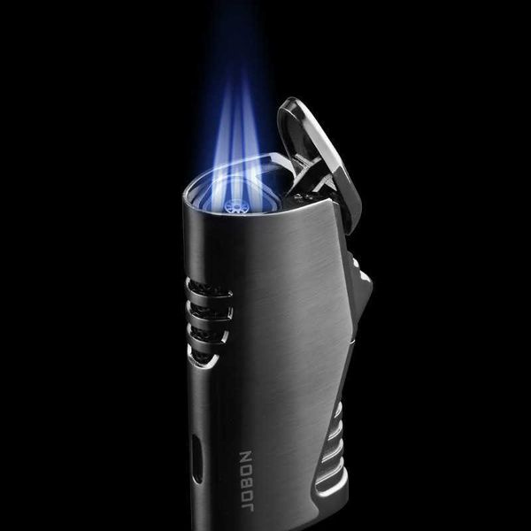 Jobon – briquet à Jet à Triple torche en métal, avec coupe-cigare, coupe-vent, Gadgets à usage répété, cadeau pour hommes, 9JLW, 2021