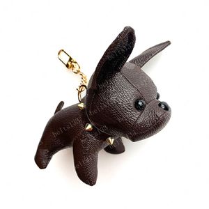 2021 porte-clés bouledogue porte-clés marron fleur cuir hommes femmes sacs à main sacs bagages accessoires amoureux voiture pendentif 7 couleurs avec 281C