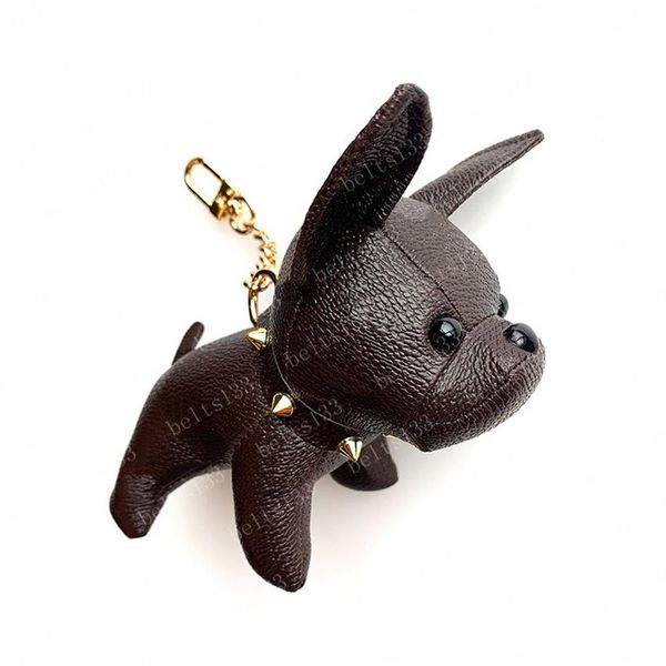 2021 Porte-clés Bulldog Key Chain Brown Fleur Cuir Hommes Femmes Sacs à main Sacs Bagages Accessoires Lovers Car Pendentif 7 couleurs avec 2336