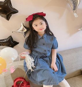 2021 Kids Girls Blue Denim Dress Fashion Summer Princess Korte Mouw Casual Dress Babies Retail Details3447270