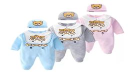 2021 crianças macacão primavera moda recém-nascido bebê menino roupas de algodão dos desenhos animados pequeno urso recém-nascido da criança do bebê menina macacão e chapéu bi2897697