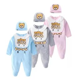 2021 Enfants Romper Printemps Mode Nouveau-né Bébé Garçon Vêtements Coton Dessin Animé Petit Ours Nouveau-né Enfant Bébé Fille Combinaison et Chapeau Bi2665541