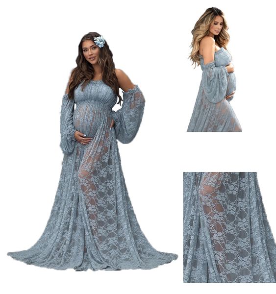 2021 Kimono Femmes Robes Robe pour Photoshoot Extra Dentelle Applique Manches Amovibles Robes De Bal Cape Africaine Cape Robe De Maternité Photographie